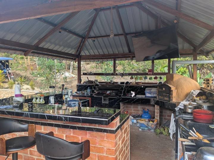 The outdoor kitchen and bar.