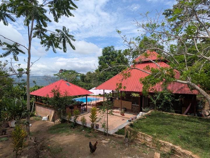 The house and pool from above.